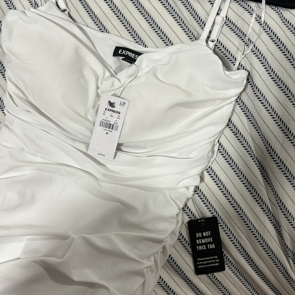 Express Body Contour Mesh Ruched Side Slit Midi Dress With Bra Cups XS - Picture 4 of 5